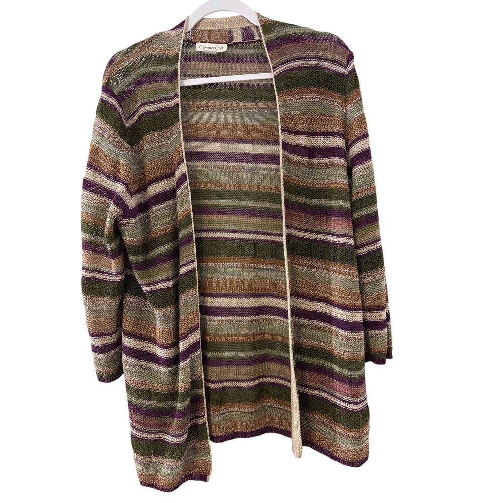 Coldwater Creek Women's Striped Open Front Cardigan Linen Blend Size XL 16